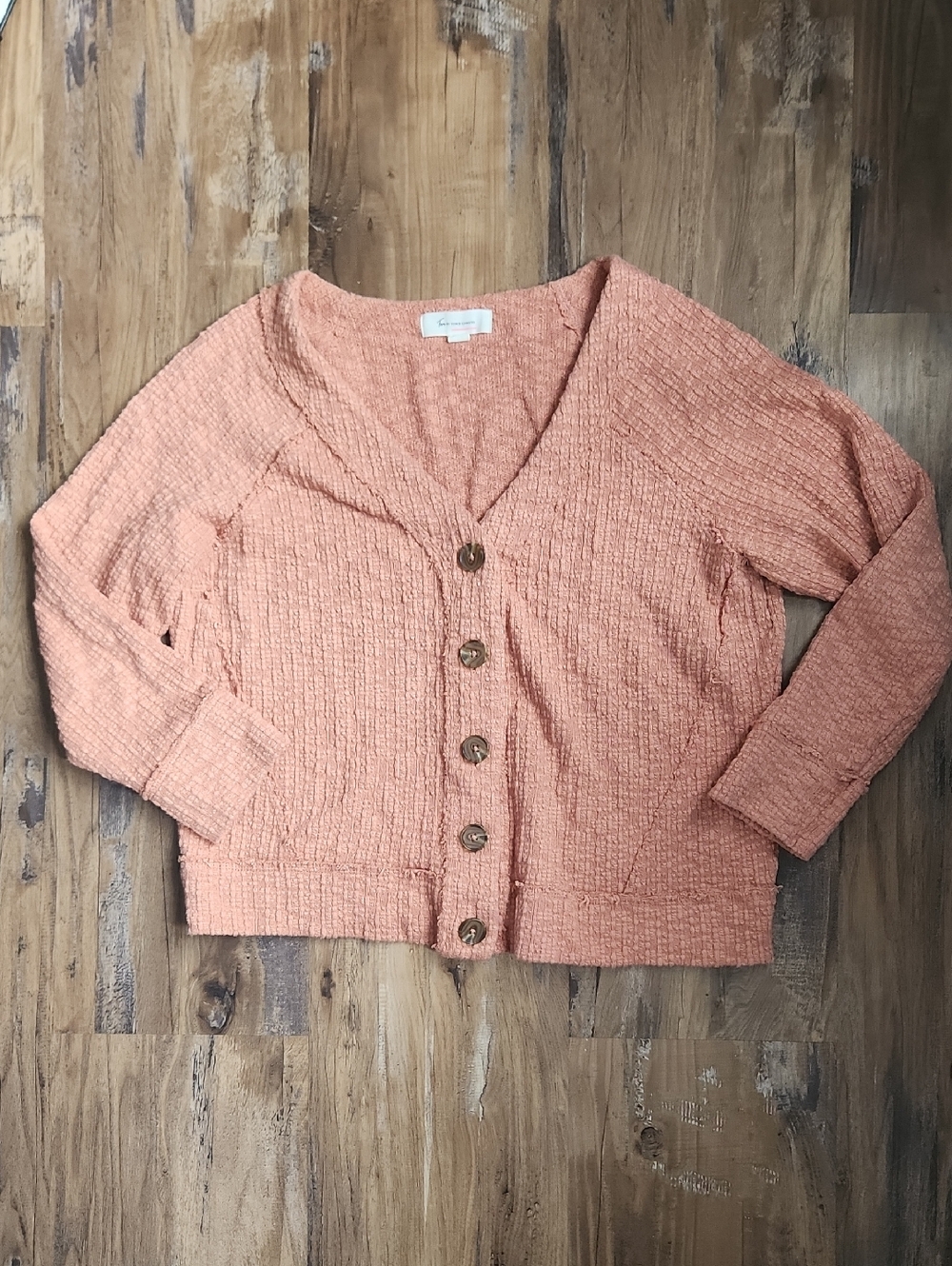 Two By Vince Camuto Textured Coral Button Up Cardigan